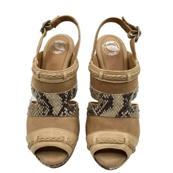 Nurture Women Hope 7M Tan Leather Faux Snakeskin Platform Western Reptile Exotic - Picture 5 of 12